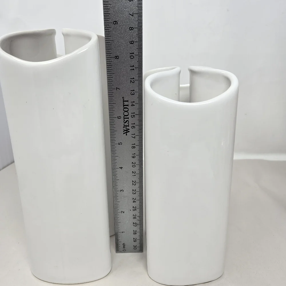 Vintage Dansk White Ceramic Pair of Double Vases Style Modernist Curvaceous